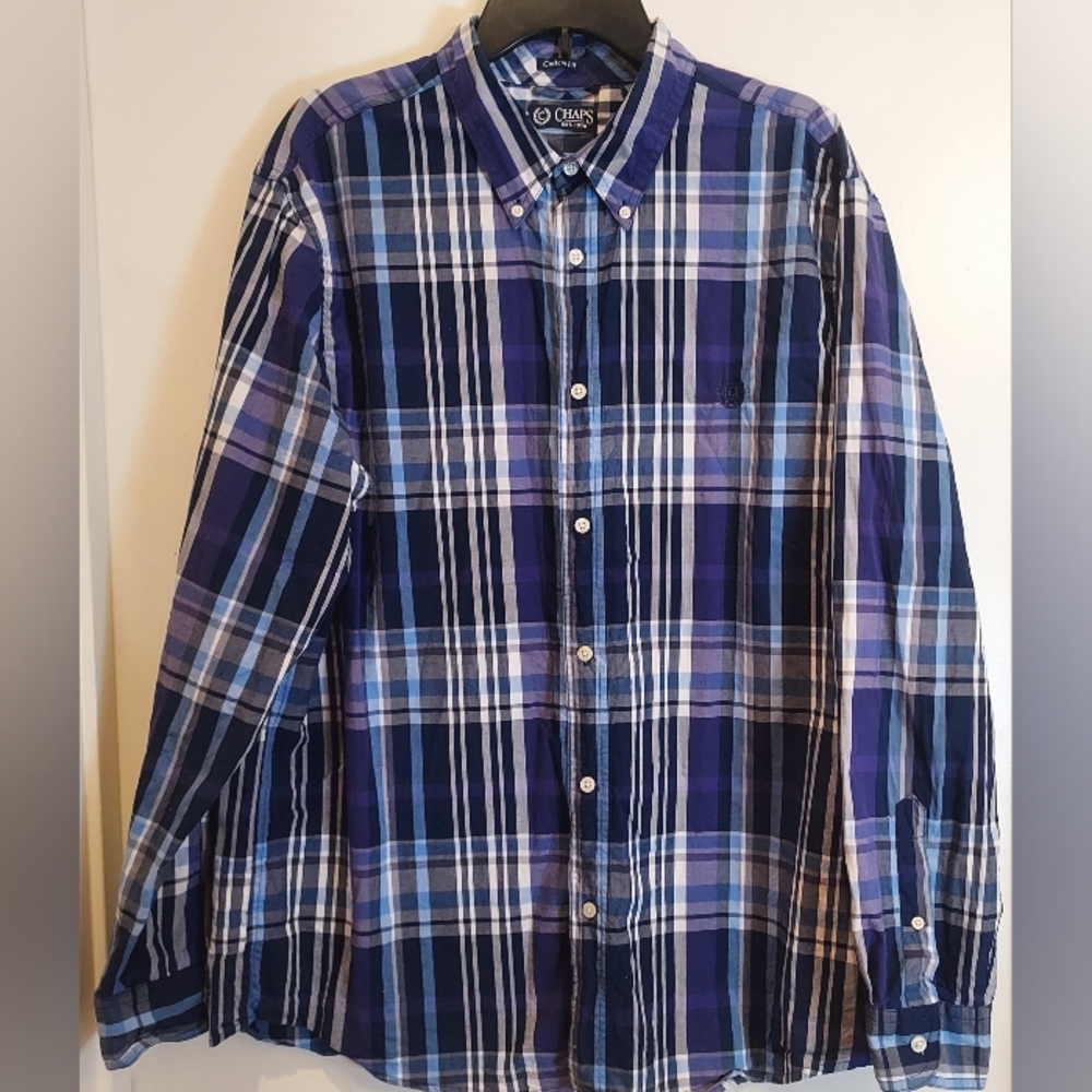 Chaps Men's XL Custom Fit Button‎ Down Long Sleeve Shirt Plaid Multicolor